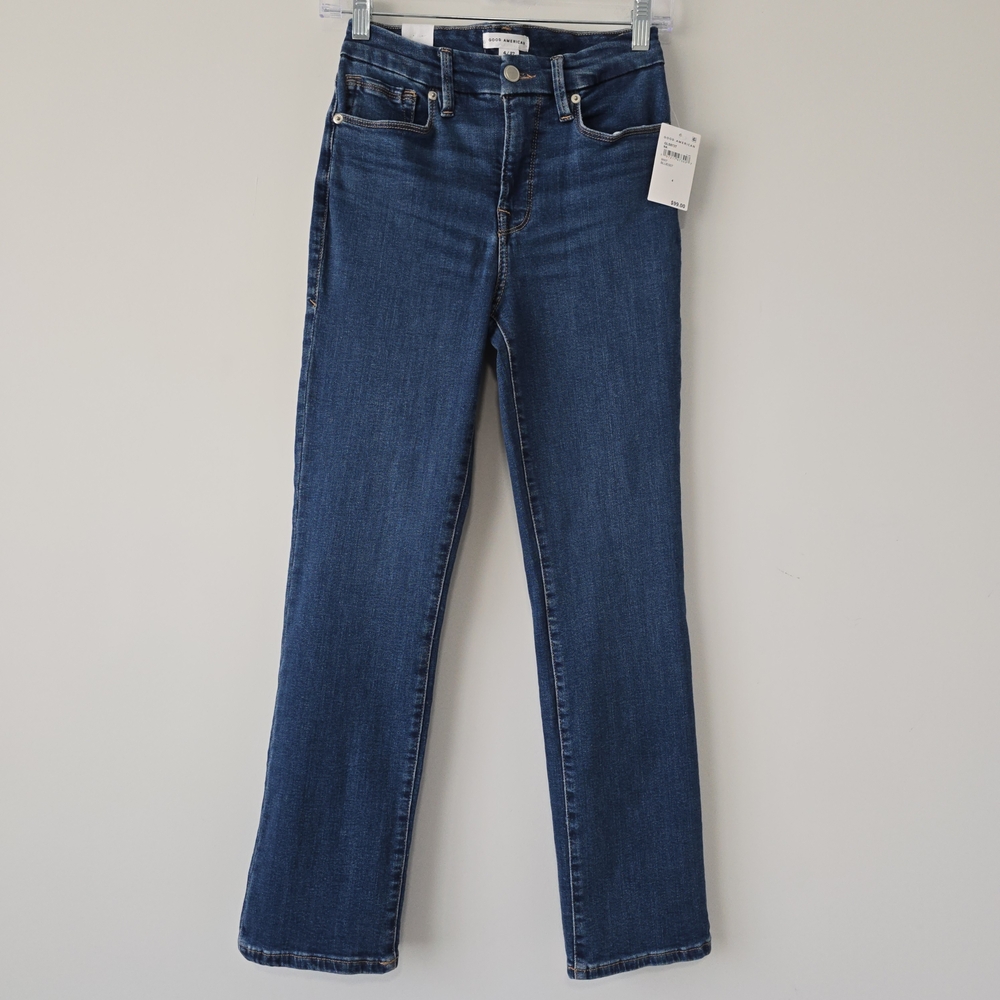 Good American Good Leg Straight Jeans 27 Medium Wash NWT